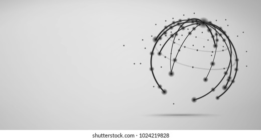 Abstract sphere shape of glowing circles and particles . Global Network connection visualization . Futuristic earth globe . 3d planet background . Science and technology concept art .