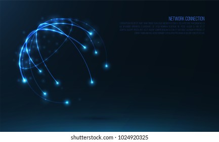 Abstract sphere shape of glowing circles and particles . Global Network connection visualization . Futuristic earth globe . 3d planet background . Science and technology concept art .