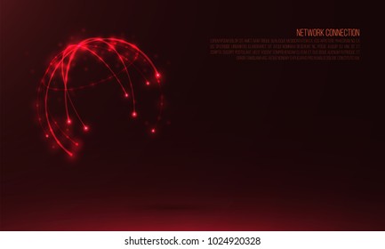 Abstract sphere shape of glowing circles and particles . Global Network connection visualization . Futuristic earth globe . 3d planet background . Science and technology concept art .