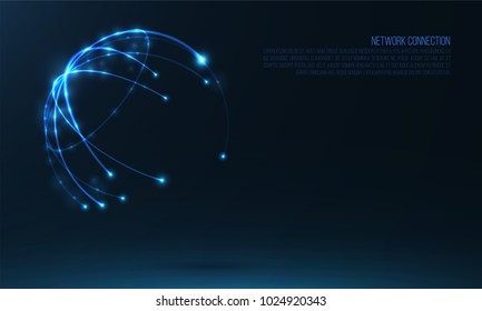 Abstract sphere shape of glowing circles and particles . Global Network connection visualization . Futuristic earth globe . 3d planet background . Science and technology concept art .