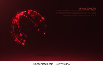 Abstract sphere shape of glowing circles and particles . Global Network connection visualization . Futuristic earth globe . 3d planet background . Science and technology concept art .