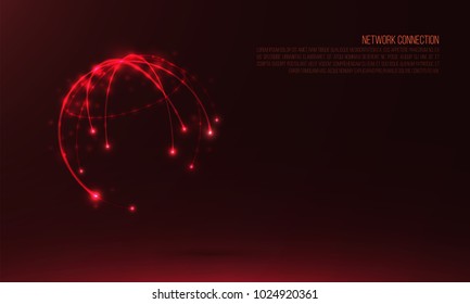 Abstract sphere shape of glowing circles and particles . Global Network connection visualization . Futuristic earth globe . 3d planet background . Science and technology concept art .