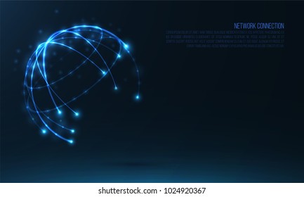 Abstract Sphere Shape Of Glowing Circles And Particles . Global Network Connection Visualization . Futuristic Earth Globe . 3d Planet Background . Science And Technology Concept Art .