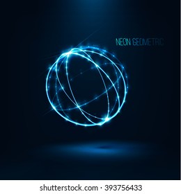 Abstract  sphere shape of  glowing circles and particles  . Global Network connection visualization . Futuristic earth globe . 3d planet concept . Science and technology background