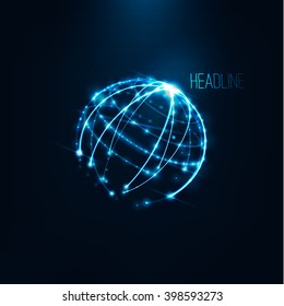 Abstract  sphere shape of  glowing circles and particles  . Global Network connection visualization . Futuristic earth globe . 3d planet concept . Science and technology background