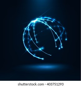 Abstract  sphere shape of  glowing circles and particles  . Global Network connection visualization . Futuristic earth globe . 3d planet concept . Science and technology background