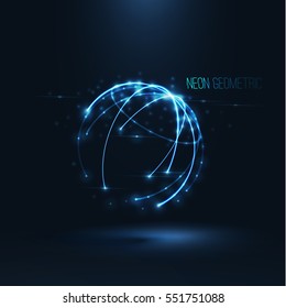 Abstract sphere shape of glowing circles and particles . Global Network connection visualization . Futuristic earth globe . 3d planet concept . Science and technology background 