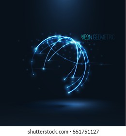 Abstract sphere shape of glowing circles and particles . Global Network connection visualization . Futuristic earth globe . 3d planet concept . Science and technology background 
