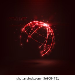 Abstract sphere shape of glowing circles and particles with lens flare effect . Global Network connection visualization . Futuristic earth globe . 3d planet concept .Science and technology background 