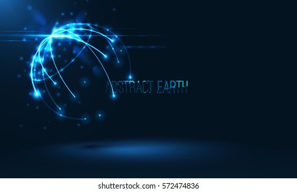 Abstract sphere shape of glowing circles and particles . Global Network connection visualization . Futuristic earth globe . 3d planet concept . Science and technology background 