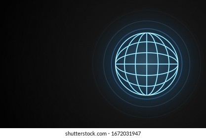 Abstrakte Kugel Gestalt neonleuchtenden Kreise, Visualisierung der globalen Netzwerkverbindung, Futuristische Erdkugel, 3D-Planet-Konzept, Wissenschafts- und Technologiehintergrund