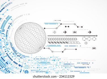 Abstract sphere technological background with various tech elements