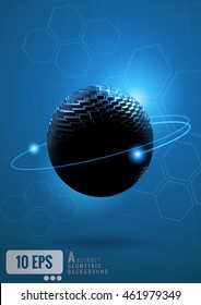 Abstract sphere with technology conceptual on blue background