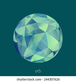 Abstract sphere textured by triangles on a sherpa blue background. Vector