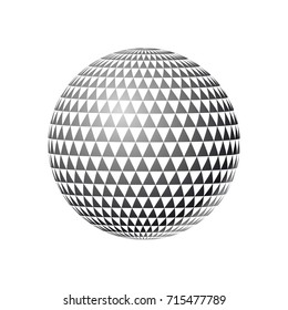 Abstract sphere of triangles. 3d effect vector background. Black and white vector illustration.