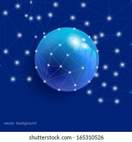 Abstract sphere white connection points and lines on a blue background