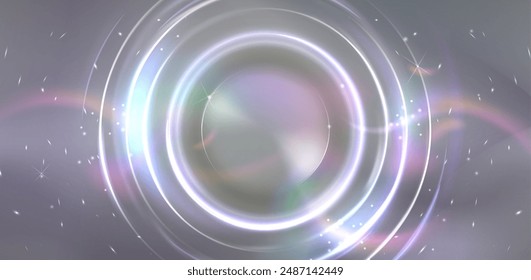 Abstract sphere with white light flare effect. Realistic vector illustration of circular shine glow line. Round shape energy glitter. Magic bright shiny ring. Luxury glare ball design element.