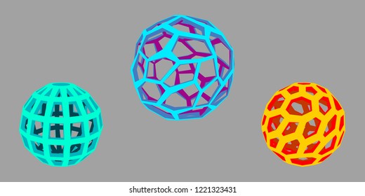 Abstract sphere wireframe set. 3d Vector illustration.