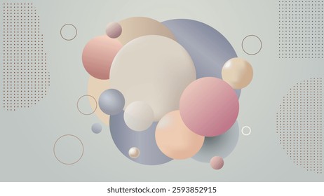 Abstract Spheres Background with Soft Pastel Colors and Geometric Elements