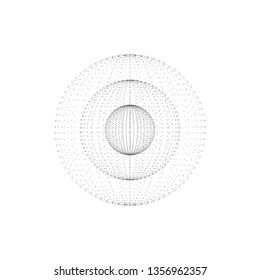 Abstract spheres inside each other. Sphere particles with grey dots. Futuristic style. Vector technology background. Isolated on white.