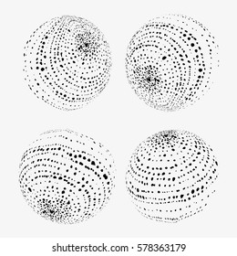 Abstract spheres made with black ink elements on light background. The effect of 3D ball. Handmade geometric shapes and patterns of 