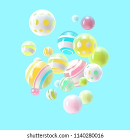 Abstract spheres on blue background, colorful and realistic illustration. Vector design template.