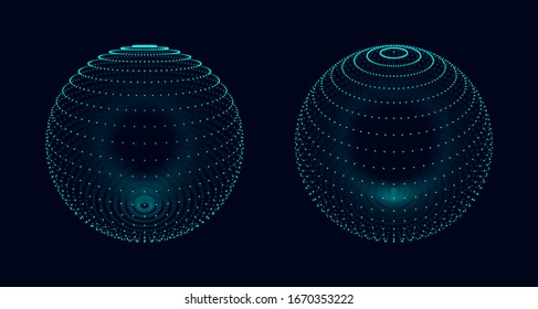 Abstract Spheres of Particles Background. HUD Element. Sci-Fi Planet Earth Template for Heads Up Display. Vector Illustration. Dots Circles with Depth of Field.