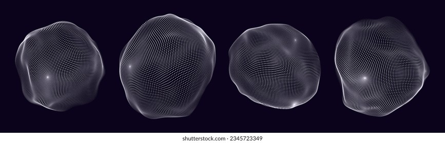 Abstract Spherical Form Consisting of Small Particles. 3D Objects with Dots. Molecular Grid. Futuristic Connection Structure for Technology and Science. Vector Illustration. 