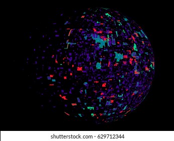 Abstract spherical graphic design, colorful pieces of composition.