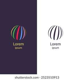 Logotipo Abstractas y esférico con líneas curvas que crean una sensación de movimiento y dimensión. Ideal para empresas en tecnología, servicios globales, consultoría, diseño y branding. Deporte, pelota.