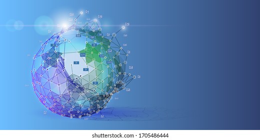 Estructura poligonal esférica abstracta con líneas borrosas en azul. Grandes datos. Pancarta de presentación sobre el futuro del concepto de tecnología para empresas y ciencia. Investigación a fondo de inteligencia artificial. AI.
