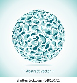 Abstract spherical spot with drops. Water vector sign.