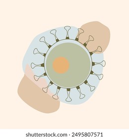 Abstract spherical virus on blobs background. Virus diseases relative illustration. Concept of medicine, biotechnology and biochemistry