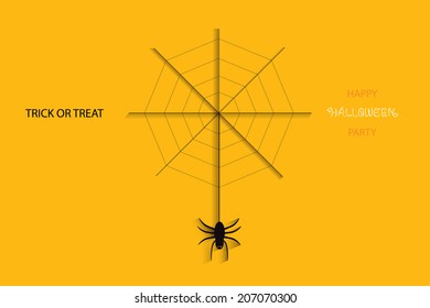 Abstract spider hang on web, Trick or treat Happy Halloween Party card. EPS 10 Vector