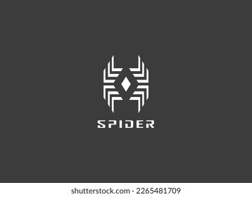 Abstract Spider Logo. Geometric Line Shapes Chip Icon With Diamond Isolated on Black Background. Suitable For Technology, Business and Branding Logos. Flat Design Vector Template Elements