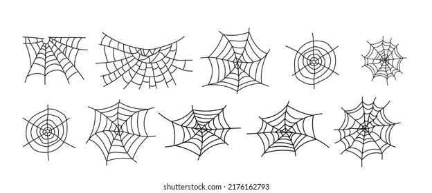 Abstraktes Spinnennetz zu Halloween. Handgezeichnetes Spinnennetz oder Spinnennetz mit hängender Spinne. Vektorgrafik