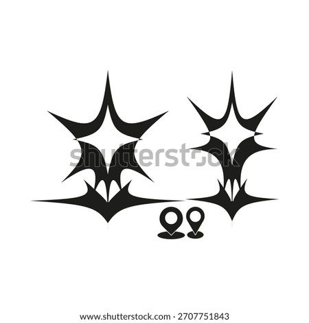 Abstract spike bursts. Sharp star forms. Dynamic element Vector. Minimal location icon