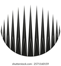 Abstract spiked shape. Symmetrical geometric pattern. Black and white detail. Bold linear style.