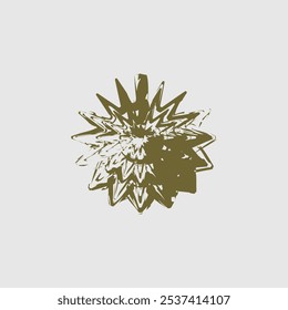 an abstract, spiky shape rendered in a muted olive green color. 