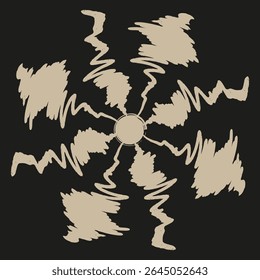 Forma de rotação abstrata. Bordas afiadas bege. Rotação de estrela vetorial. Elemento de plano de fundo preto.