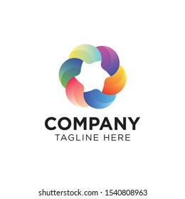 Abstract spin logo design, wave shape hexagon. Business concept
