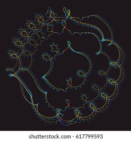 Abstract spinner particle traces image made of dots. Colorful vector composition