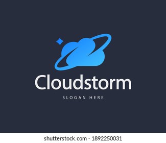Abstract spinning cloud geometric colorful gradient logo design template. Minimalistic data, upload, storage vector sign symbol mark logotype.