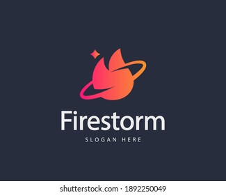 Abstract spinning fire, flame geometric colorful gradient logo design template. Minimalistic bonfire, burn, energy vector sign symbol mark logotype.