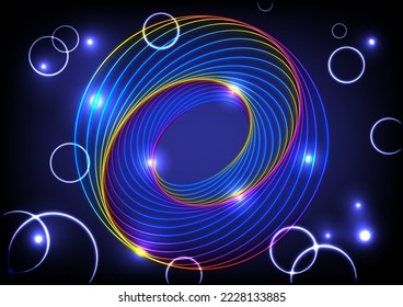 Fondo del espacio giratorio abstracto. Futurista efecto giratorio. Anillo de curva de burbuja azul abstracto mágico.