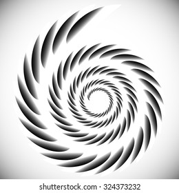 Abstract spinning, twirling graphics with rotating shapes. Spiraling, swirling element.
