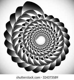 Abstract spinning, twirling graphics with rotating shapes. Spiraling, swirling element.
