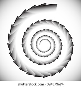 Abstract spinning, twirling graphics with rotating shapes. Spiraling, swirling element.