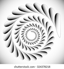 Abstract spinning, twirling graphics with rotating shapes. Spiraling, swirling element.