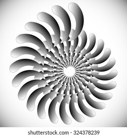 Abstract spinning, twirling graphics with rotating shapes. Spiraling, swirling element.
